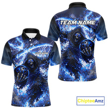 Load image into Gallery viewer, Blue Grim Reaper Fire Smoke Bowling Jersey For Men Custom Bowling Team Shirt Polo &amp; 1/4 Zip TDM6234
