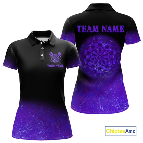 Personalized Sea Purple Gradient Darts Polo & Quarter Zip Custom Dart Shirts For Women Dart Jerseys TDM4709