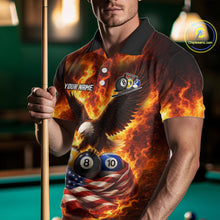 Load image into Gallery viewer, Personalized Flame Eagle 8 Ball, 9 Ball &amp; 10 Ball US Flag Billiard Shirt For Men, Pool Team Jersey TDM5853