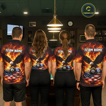 Load image into Gallery viewer, Personalized Flame Eagle 8 Ball, 9 Ball &amp; 10 Ball US Flag Billiard Shirt For Men, Pool Team Jersey TDM5853