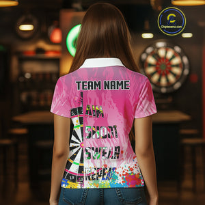Funny Dartboards Colorful Paint Aim Shoot Swear Repeat Custom Women Darts Shirt, Dart Jerseys |Pink TDM4115