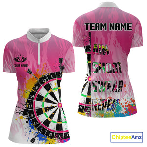 Funny Dartboards Colorful Paint Aim Shoot Swear Repeat Custom Women Darts Shirt, Dart Jerseys |Pink TDM4115