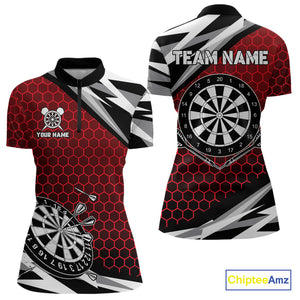 Personalized Dartboard Red Hexagon Dart Shirts For Women Custom Team Polo & 1/4 Zip Darts Jerseys TDM4116