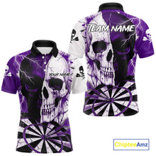 Load image into Gallery viewer, White &amp; Purple Skull Dartboard Custom Men Dart Polo Shirt Retro Grunge Dart League Jerseys NYN2084