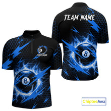 Load image into Gallery viewer, Blue 8 Ball Pool Thunder Lightning Storm Men&#39;s Billiard Shirt Custom Billiard Jersey Polo &amp; 1/4 Zip TDM3832