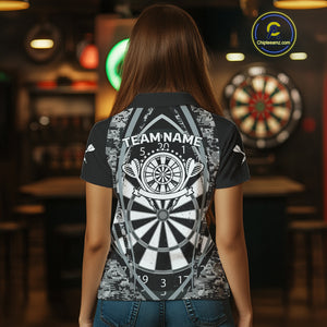 Personalized Grunge Grey Pixel Camo Dart Shirts For Women, Dart Jerseys Team Polo & Quarter Zip TDM3954