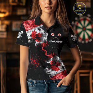 Customized Grunge Canada Flag Smoke Darts Polo & Quarter-Zip Shirt, Patriotic Dart Jersey For Women TDM4129