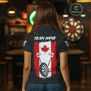 Customized Grunge Canada Flag Smoke Darts Polo & Quarter-Zip Shirt, Patriotic Dart Jersey For Women TDM4129