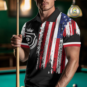 Personalized Grunge American Flag 9 Ball Pool Team Shirt For Men Custom Patriotic Billiard Shirts TDM4733