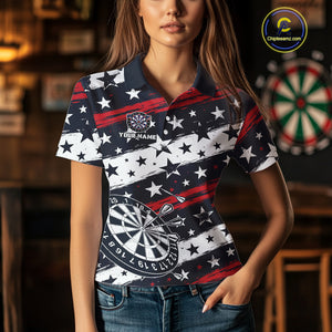Personalized USA Flag Darts Shirt For Women Custom Patriotic Dart Jerseys Team Polo & 1/4 Zip TDM4134