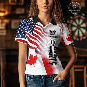 Personalized Women's Dart Shirts – Funny Canada & US Flag Mix Custom Patriotic Darts Team Jerseys TDM4139