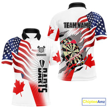 Load image into Gallery viewer, Personalized Men's Dart Shirts – Funny Canada &amp; US Flag Mix Custom Patriotic Darts Team Jerseys TDM4139