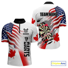 Load image into Gallery viewer, Personalized Men's Dart Shirts – Funny Canada &amp; US Flag Mix Custom Patriotic Darts Team Jerseys TDM4139