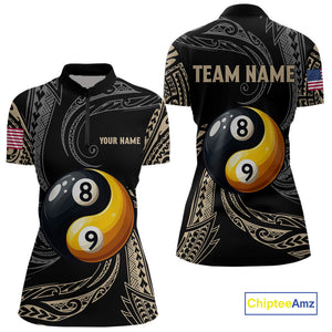 Personalized Funny Yin And Yang Tribal Billiard Shirt For Women Custom 8 Ball & 9 Ball Pool Jerseys TDM4506