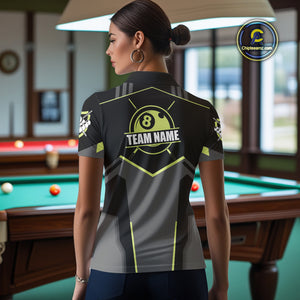 Billiard Jerseys For Women Custom Polo & 1/4 Zip Billiard Shirt, Team Pooler Short Sleeve|Green Neon TDM4741