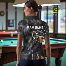 Load image into Gallery viewer, US Flag Grim Reaper Smoke Billiard Shirt For Women Custom 8 Ball Pool Team Jersey Polo &amp; 1/4 Zip TDM6258