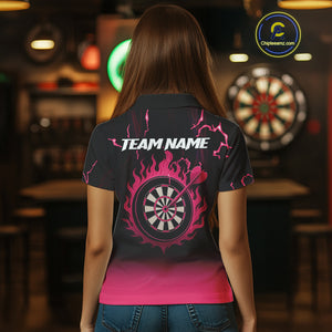 Pink And Black Lightning Arrow Custom Dart Shirts For Women| Darts Team Jersey – Polo & Quarter Zip TDM3965