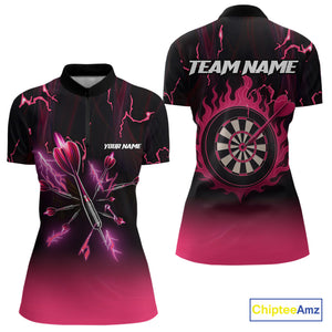 Pink And Black Lightning Arrow Custom Dart Shirts For Women| Darts Team Jersey – Polo & Quarter Zip TDM3965
