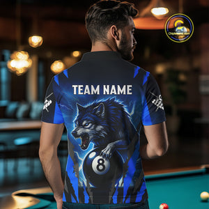 Personalized Thunder Lightning Wolf Billiard Shirt For Men, 8 Ball Billiard Team Jerseys |Blue TDM4520