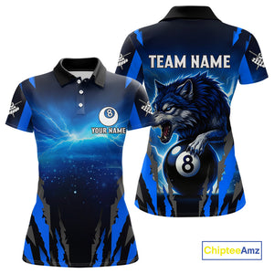 Personalized Thunder Lightning Wolf Billiard Shirt For Women, 8 Ball Billiard Team Jerseys |Blue TDM4520