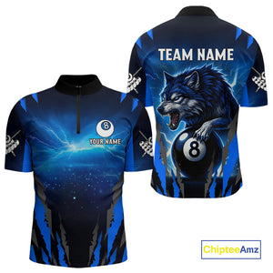 Personalized Thunder Lightning Wolf Billiard Shirt For Men, 8 Ball Billiard Team Jerseys |Blue TDM4520