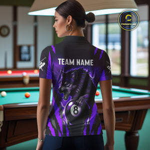 Personalized Thunder Lightning Wolf Billiard Shirt For Women, 8 Ball Billiard Team Jerseys |Purple TDM4521