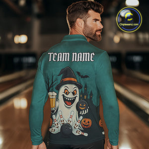 Funny Ghostly Beer Bowling Halloween Shirt For Men Custom Bowling Team Jersey Outfit TDM4945