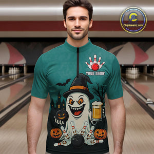 Funny Ghostly Beer Bowling Halloween Shirt For Men Custom Bowling Team Jersey Outfit TDM4945