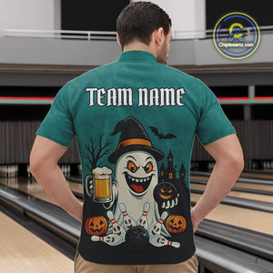 Funny Ghostly Beer Bowling Halloween Shirt For Men Custom Bowling Team Jersey Outfit TDM4945