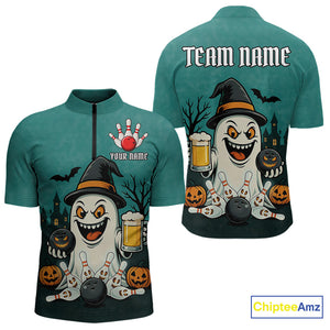 Funny Ghostly Beer Bowling Halloween Shirt For Men Custom Bowling Team Jersey Outfit TDM4945