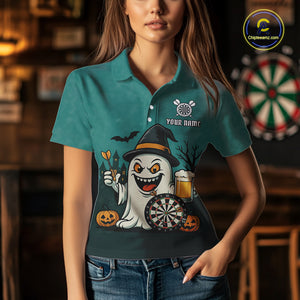 Custom Darts Shirt Halloween Ghostly Beer Polo & 1/4 Zip For Women, Funny Darts Jersey, Darts Gifts TDM4946