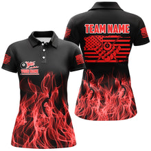 Load image into Gallery viewer, 3D Red Flaming American Flag Women Billiard Shirt Custom Patriotic Pool Player Shirt Billiard Jersey TDM3162