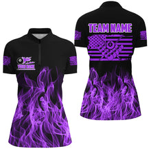 Load image into Gallery viewer, 3D Purple Flaming American Flag Women Billiard Shirt Custom Patriotic Pool Player Billiard Jersey TDM3164