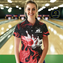 Load image into Gallery viewer, Red Flaming Bowling Jersey For Women Custom Fire Bowling Pin Team Jersey Polo &amp; Quarter Zip Shirts TDM6268