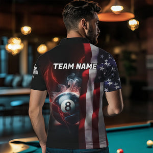 Personalized American Flag 8 Ball Pool Smoke Men Billiard Shirt Patriotic Lightning Billiard Jersey TDM3382