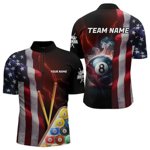 Personalized American Flag 8 Ball Pool Smoke Men Billiard Shirt Patriotic Lightning Billiard Jersey TDM3382