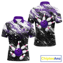 Load image into Gallery viewer, Personalized Grunge Bowling Shirt For Men Custom Bowling Polo &amp; 1/4 Zip, Bowling Uniform |Purple TDM6274