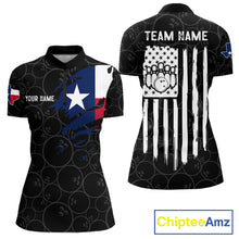 Load image into Gallery viewer, US flag Texas bowling quarter zip shirt for women built for league competition and tournaments.
