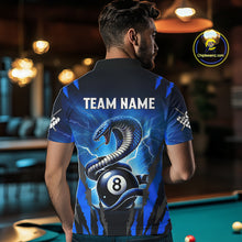Load image into Gallery viewer, Personalized Thunder Lightning Cobra Snake Men Billiard Shirts, 8 Ball Billiard Team Jerseys |Blue TDM2680