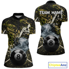 Load image into Gallery viewer, Custom Green Camo 8 Ball Pool Smoke Billiard Shirt For Women, Billiard Team Jersey Polo &amp; 1/4 Zip TDM6032