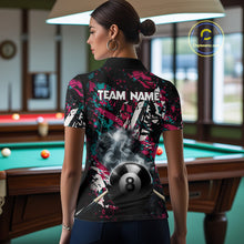 Load image into Gallery viewer, Custom Pink And Teal Camo 8 Ball Smoke Billiard Shirt For Women, Pool Team Jersey Polo &amp; 1/4 Zip TDM6033
