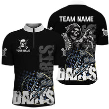 Load image into Gallery viewer, Custom Black White Grim Reaper Grunge Dart Shirts For Men,  Dart Team Jerseys Uniform TDM2952