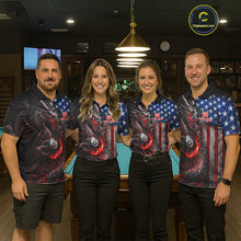 Load image into Gallery viewer, American Flag Dragon 8 Ball Fire Billiard Shirt For Men Custom Pool Team Jersey Polo, 1/4 Zip TDM6035