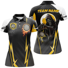 Load image into Gallery viewer, Funny Grim Reaper Custom Yellow Black Darts Shirts For Women, Personalized Darts Team Jerseys TDM2190