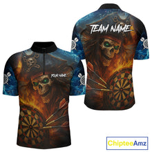 Load image into Gallery viewer, Personalized Pirate Fire Flame Darts Shirt For Men Custom Skull Darts Jersey Team Polo &amp; 1/4 Zip TDM4973