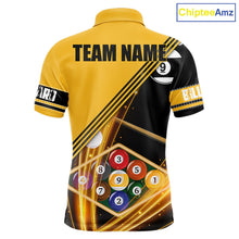 Load image into Gallery viewer, Personalized Yellow Black 9 Ball Pool Billiard Shirt For Men, Billiard Team Jersey Polo &amp; 1/4 Zip TDM5906