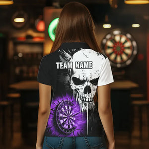 Personalized Grunge Skull Crack Wall Women Dart Shirts Custom Darts League Team Jerseys |Purple TDM3698