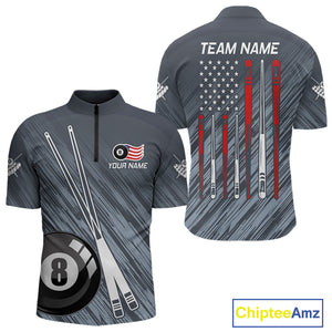 Personalized Billiard US Flag 8 Ball Pool Shirt For Men, Billiard Team Jersey Polo & 1/4 Zip TDM4989