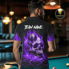 Load image into Gallery viewer, Purple Flaming Skull 8 Ball Billiard Shirt For Men Custom Pool Team Jersey Polo &amp; Quarter Zip TDM5423