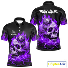 Load image into Gallery viewer, Purple Flaming Skull 8 Ball Billiard Shirt For Men Custom Pool Team Jersey Polo &amp; Quarter Zip TDM5423